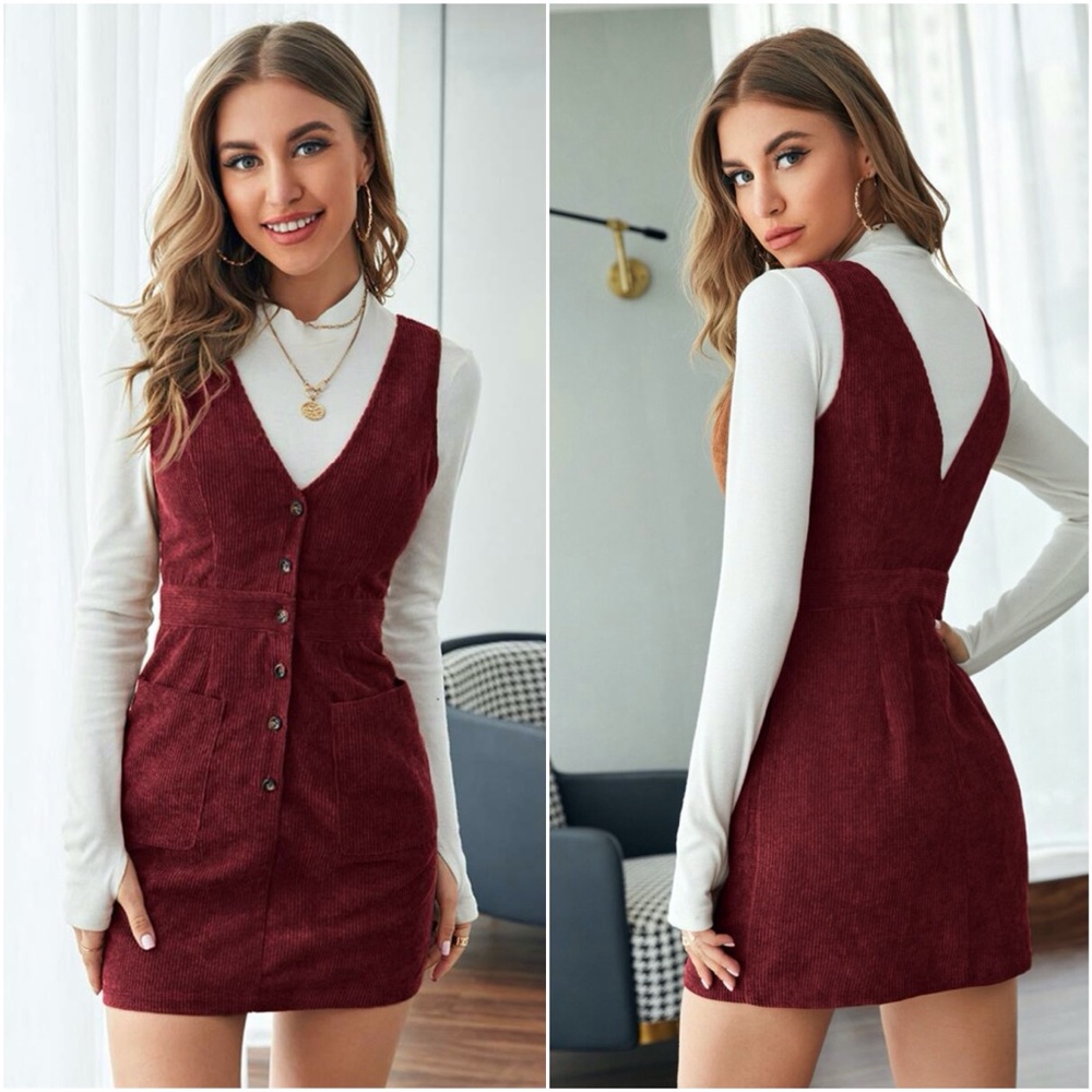 Button down corduroy pocket mini dress - Picture 3 of 11